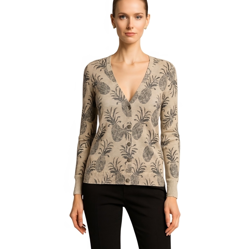 Mossimo Supply Co. Beige V-Neck Sweater with Pineapple Design